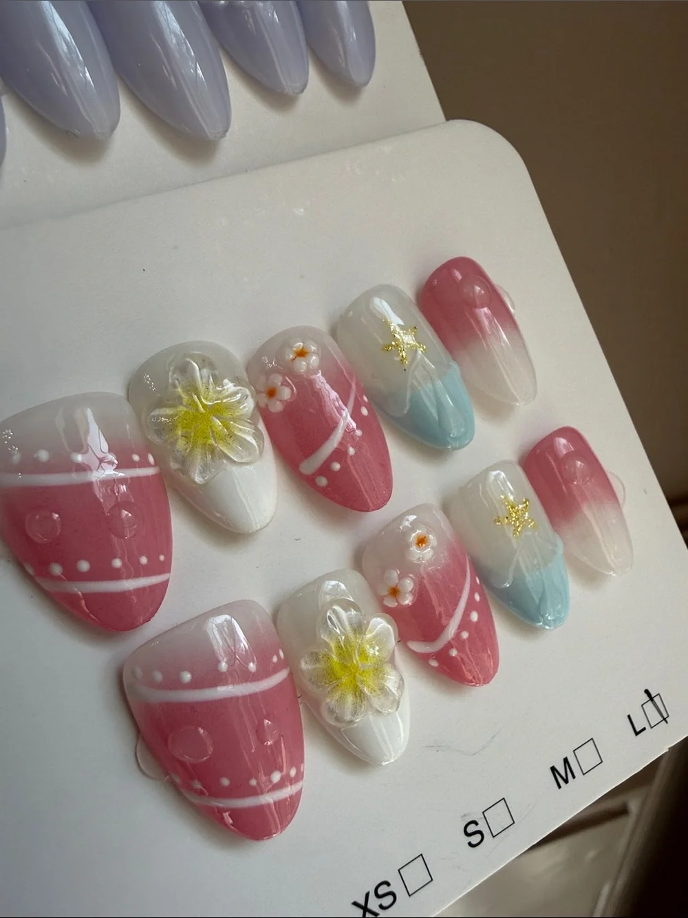 3D Lavender Pearl & Floral Pink Press-On Nail bundle of two large